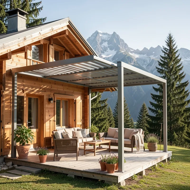 Aménager une terrasse de chalet en montagne abritée