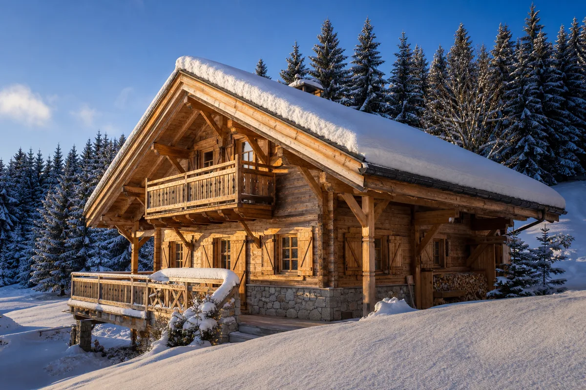 Toiture chalet bois : pente, neige et couverture montagne